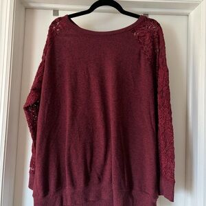 Torrid Burgundy Lace Sleeve Sweater